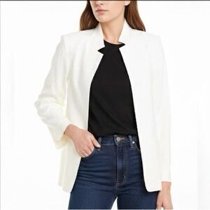 Zadig & Voltaire Blazer Large Ecru Ivory Crepe Open Front Designer Jacket